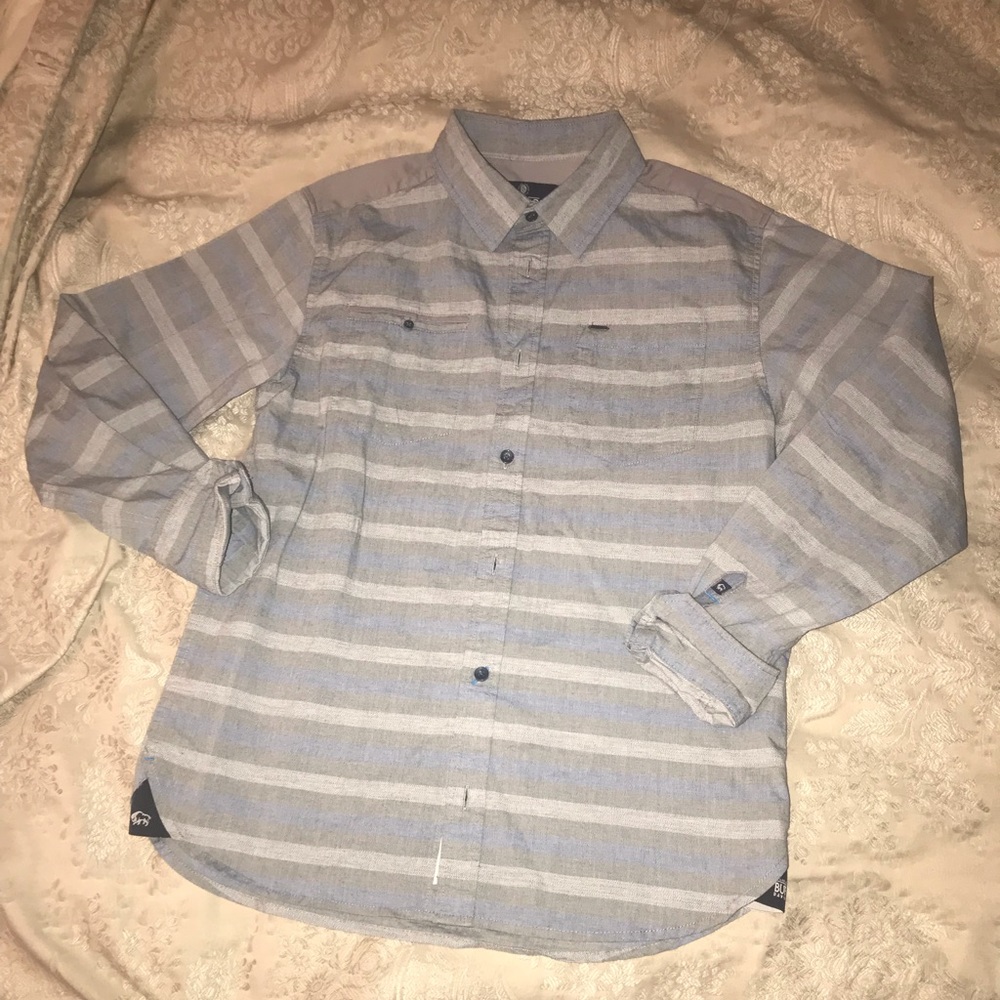 Buffalo DT Boys Khaki Stripe dress shirt  Sz L EUC